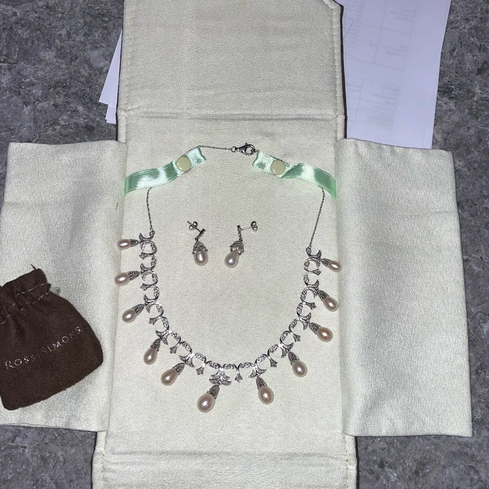 Diamond & Pearl Necklace and Earring Set